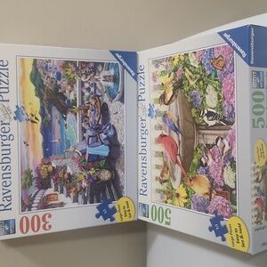 2 Ravensburger Puzzles 500 300 LARGE FORMAT Santorini Sunset & At The Birdbath